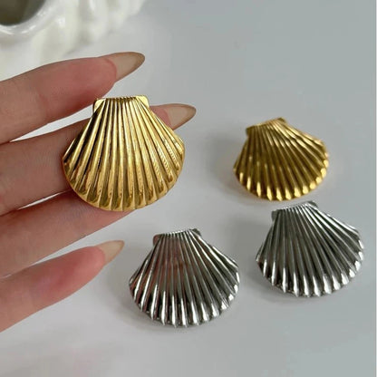 Stainless Steel Textured Shell Earrings