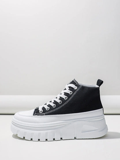 Women's Lace-Up High Top Flatform Canvas Shoes