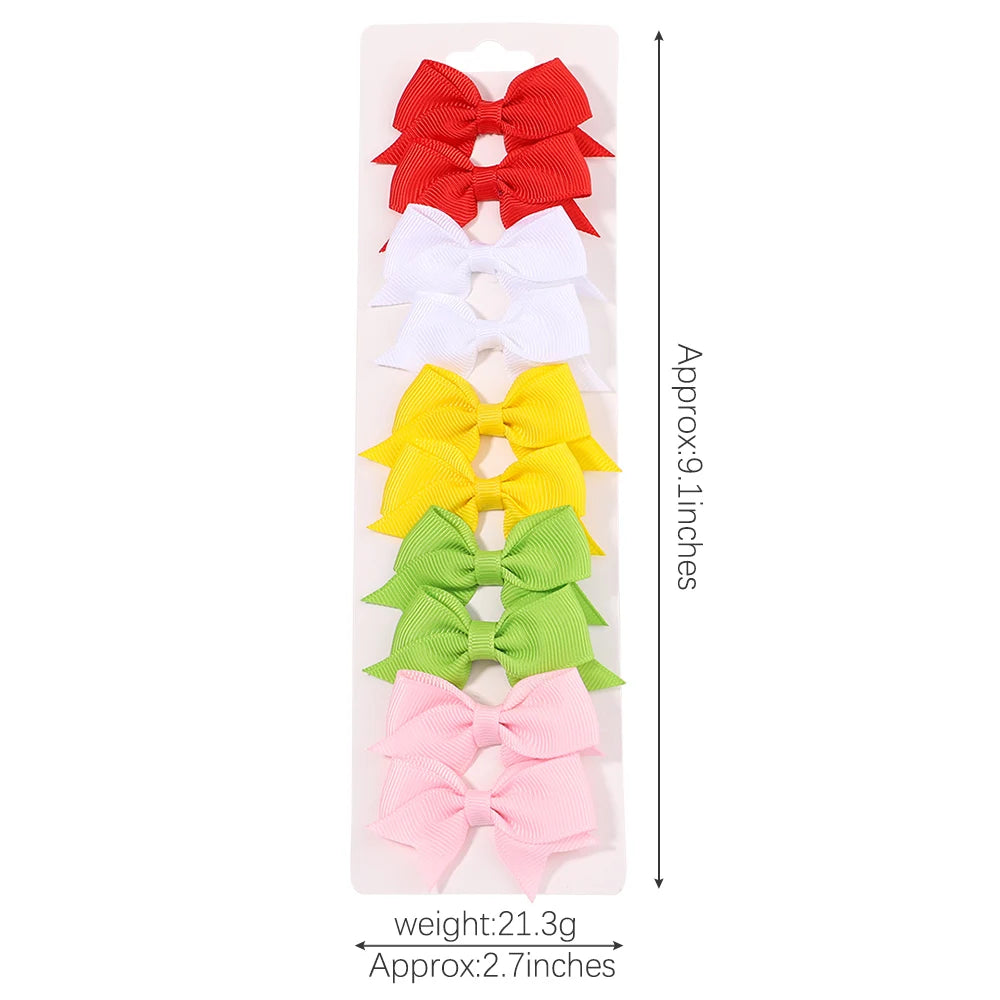 Cute Ribbon Bowknot Hair Clips for Baby Girls - 10Pcs/Set