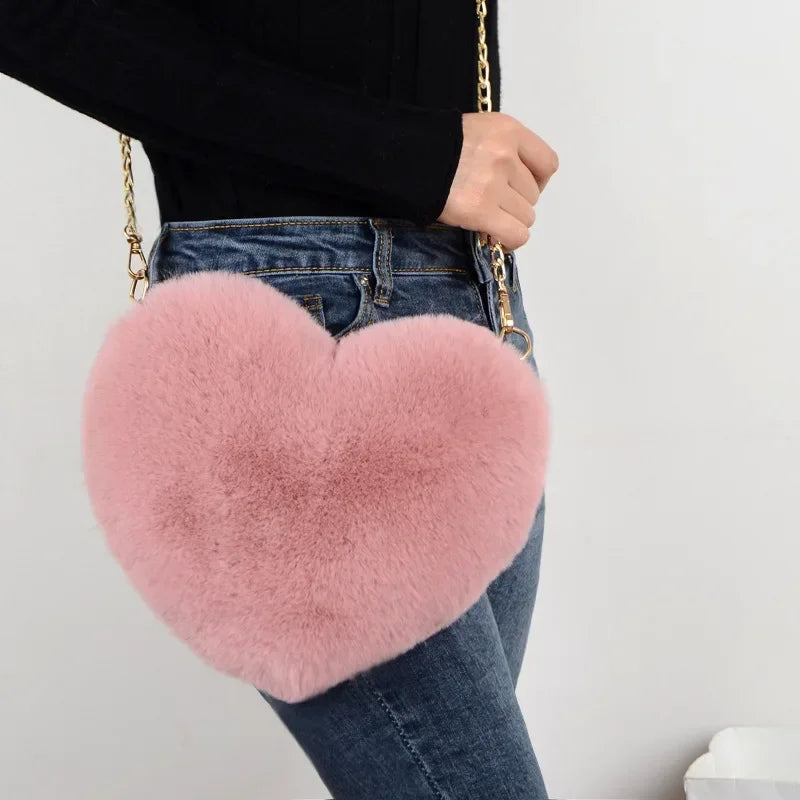 Faux Fur Crossbody Heart Shaped Handbag