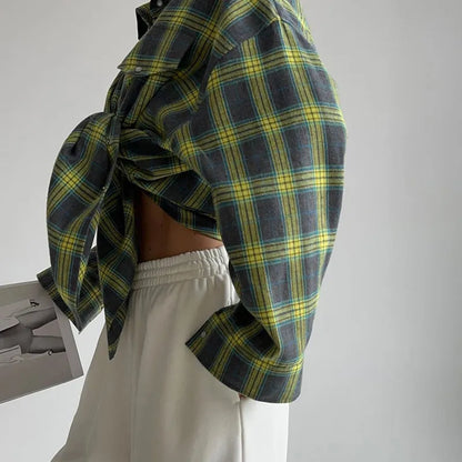 Women's Oversized Plaid Vintage Long Sleeve Shirt