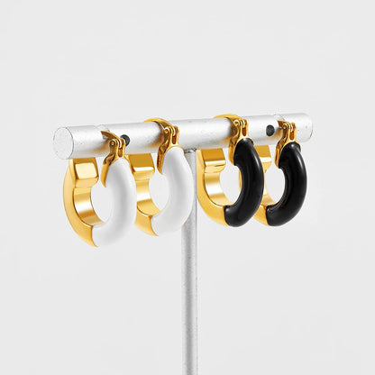 Stainless Steel Vintage Enamel Hoop Earrings