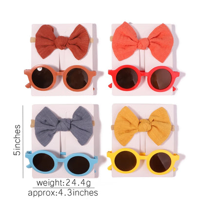 Kids' Vintage Baby Bow Headband & Round Sunglasses Set - 2Pcs/Set