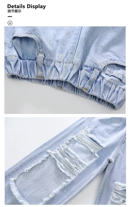 Girls' Torn Wide Leg Jeans