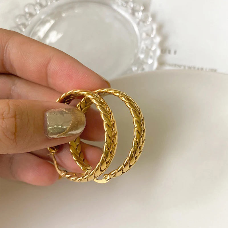 Stainless Steel Vintage Woven Hoop Earrings