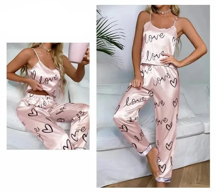 Women's 2-Piece Satin Silk Pajamas Sets