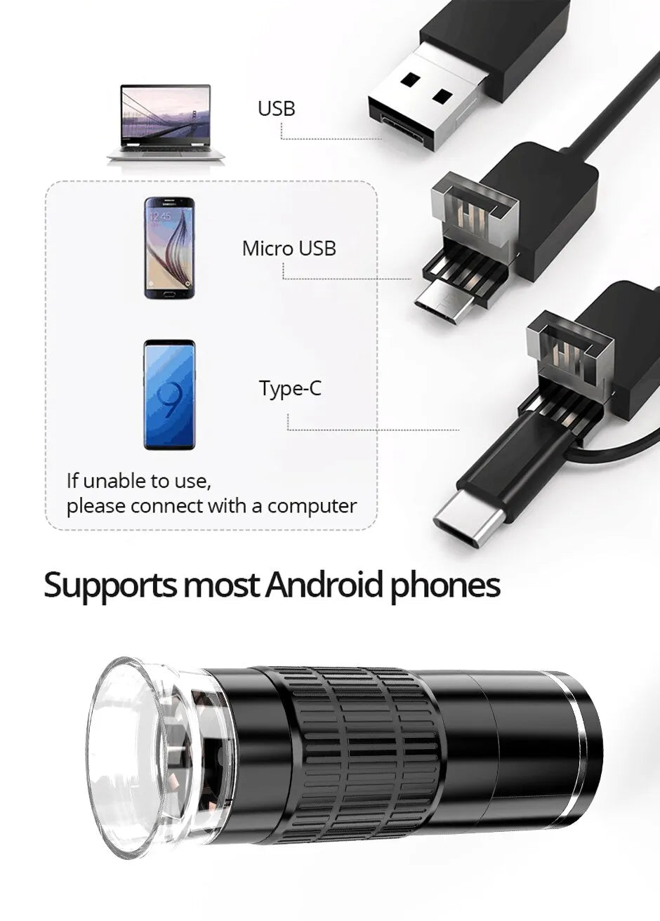 Wireless Portable Digital Microscope - 50X-1000X Magnification, For iPhone/Android/PC