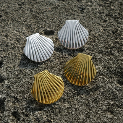 Stainless Steel Textured Shell Earrings