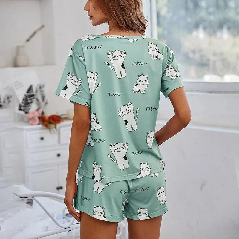 Women's 3-Piece Short Sleeve Top, Shorts & Eye Mask Pajamas Set