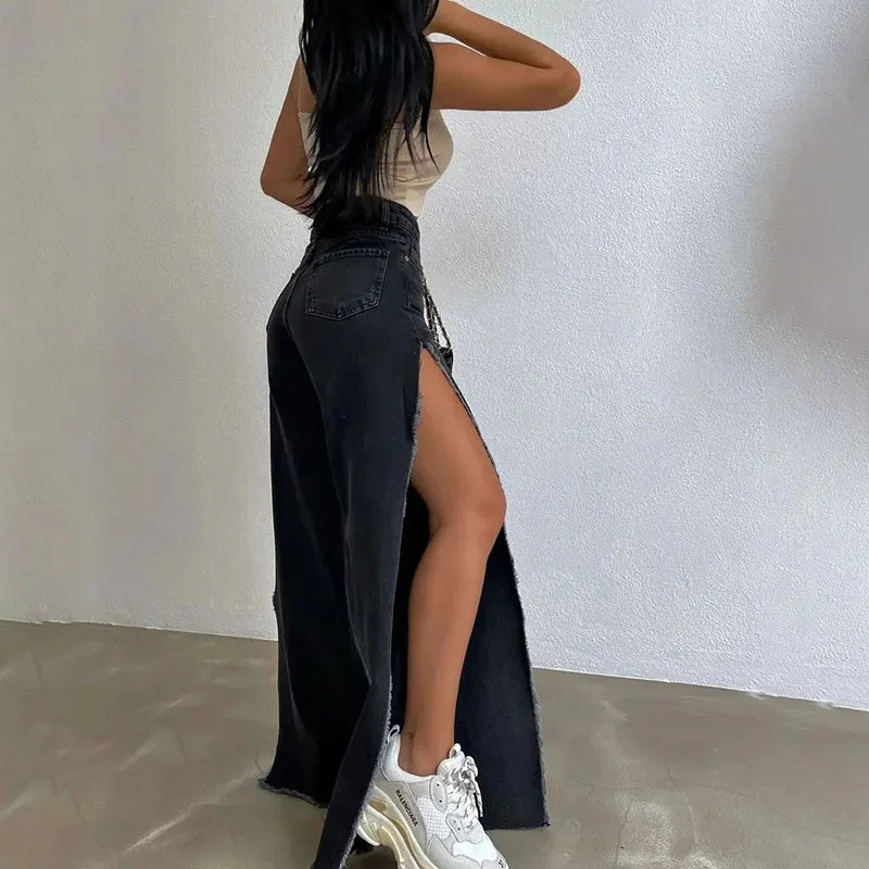 Washed High Waist Flare Side Slit Denim Jeans