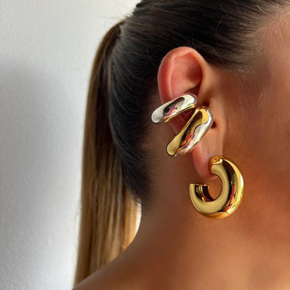 Stainless Steel Large Chunky Earcuff Earrings