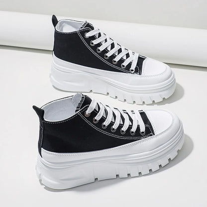 Women's Lace-Up High Top Flatform Canvas Shoes