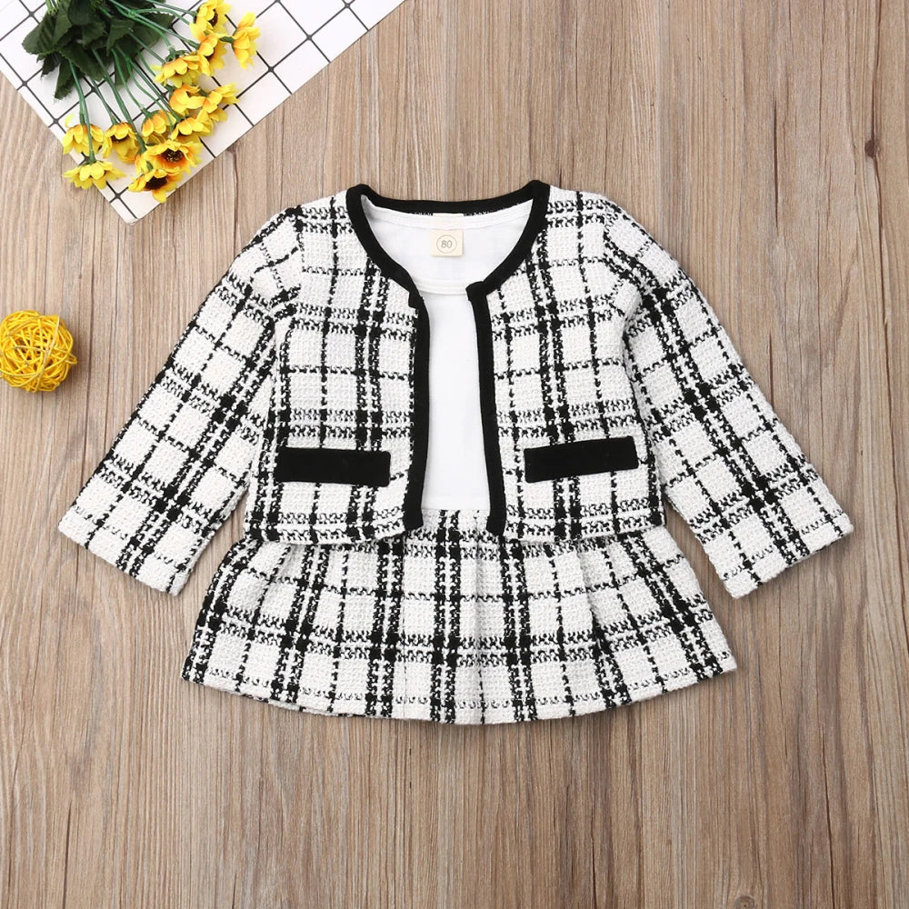 Girls' Plaid Coat Top & Mini Dress 2-Piece Set