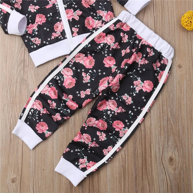 Girls' Floral 2-Piece Tracksuit Set