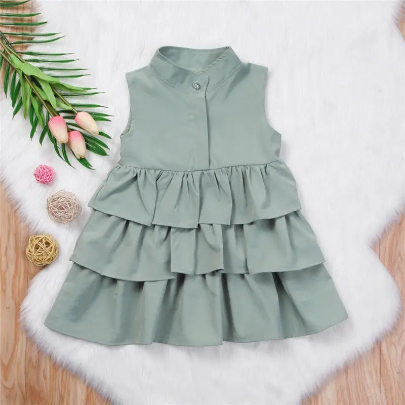 Girls' O-Neck Cake Ruffled Bubble Dress