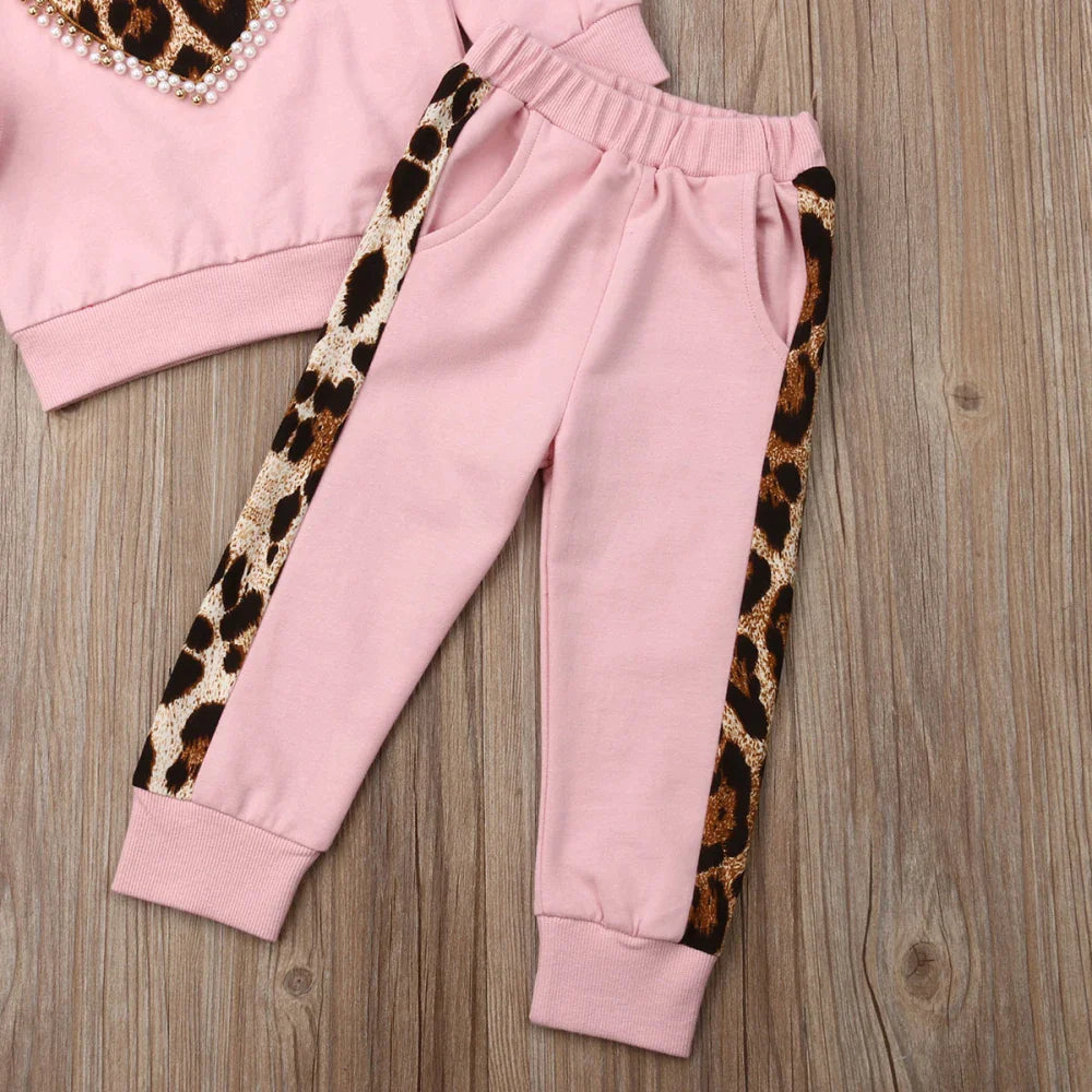 Girls' Pink Leopard 2-Piece Tracksuit Set