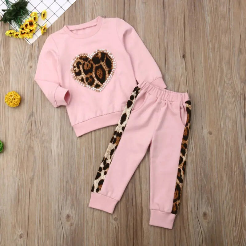 Girls' Pink Leopard 2-Piece Tracksuit Set