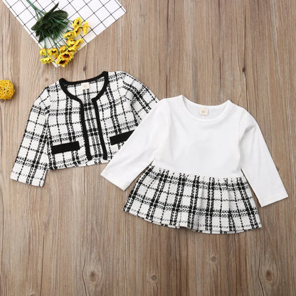 Girls' Plaid Coat Top & Mini Dress 2-Piece Set