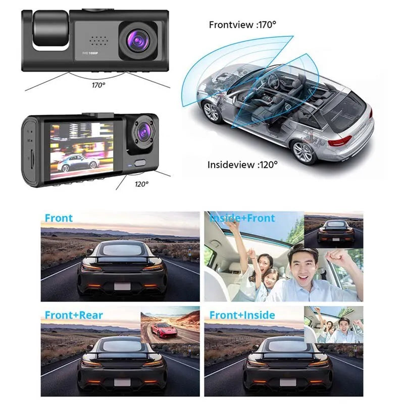 3 Camera Dash Cam with IR Night Vision