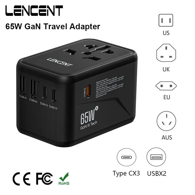 LENCENT International Travel Adapter for EU/AU/US/UK