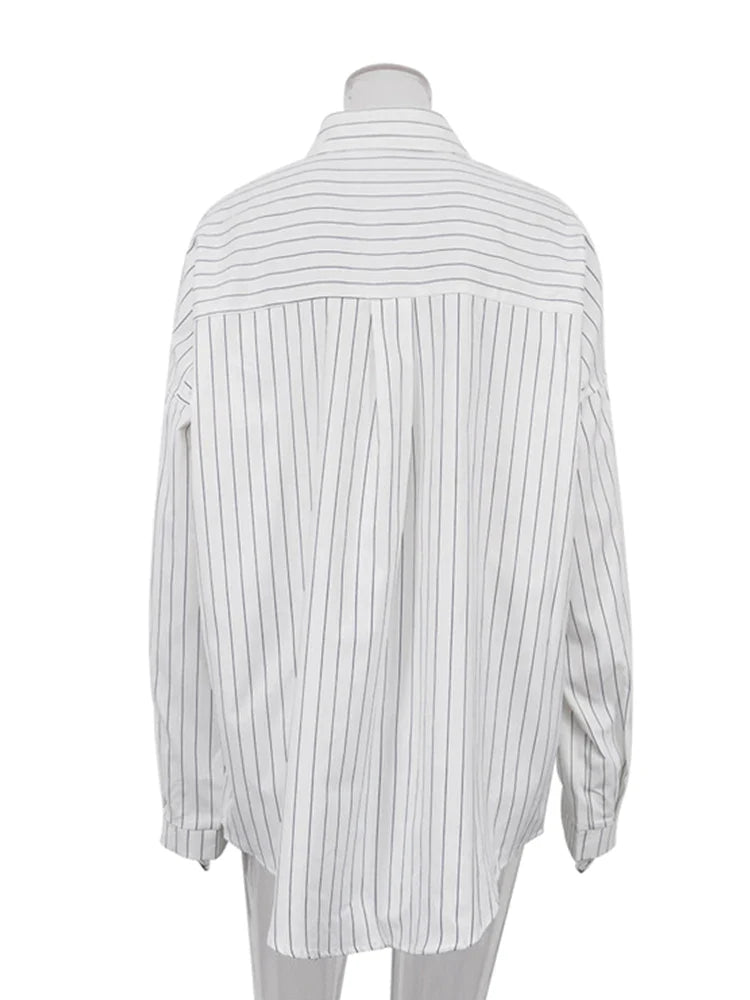 Women's Oversized Striped Long Sleeve Shirt - Loose Fit