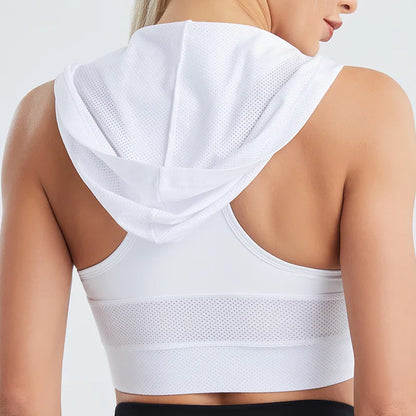 Women's Hooded Sleeveless U-Neck Workout Crop Top