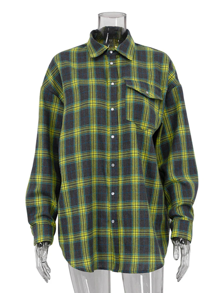 Women's Oversized Plaid Vintage Long Sleeve Shirt