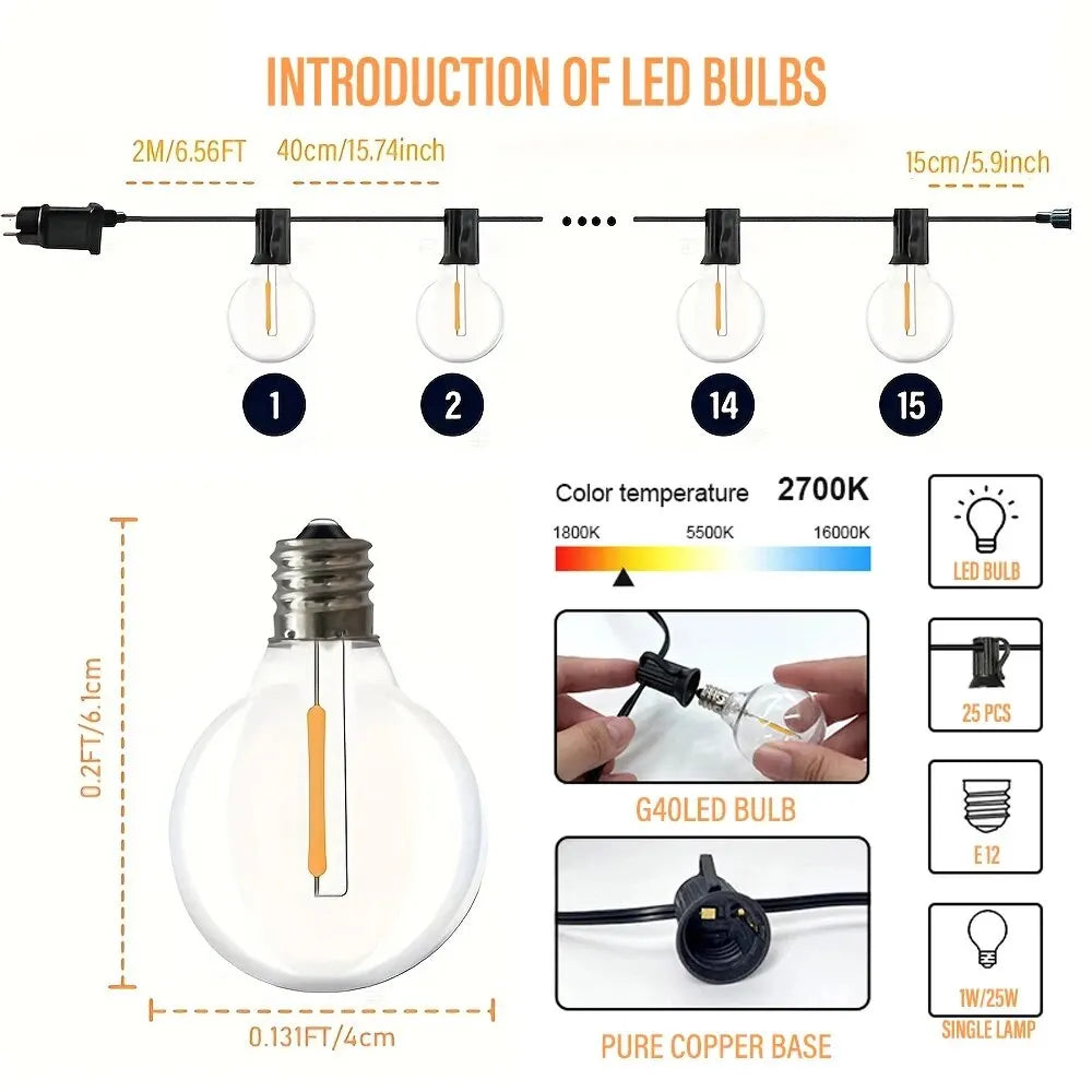 LED G40 Ball String Outdoor Lights