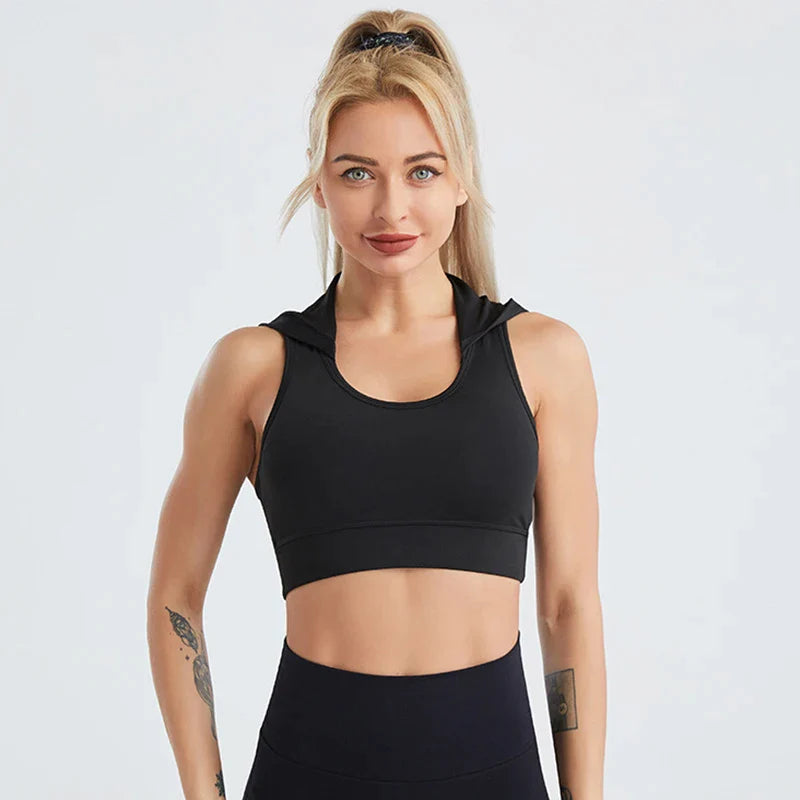 Women's Hooded Sleeveless U-Neck Workout Crop Top