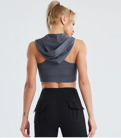 Women's Hooded Sleeveless U-Neck Workout Crop Top