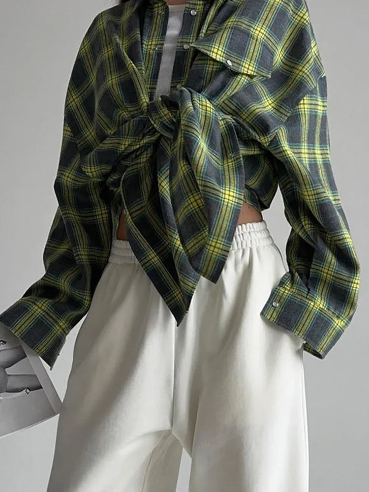 Women's Oversized Plaid Vintage Long Sleeve Shirt