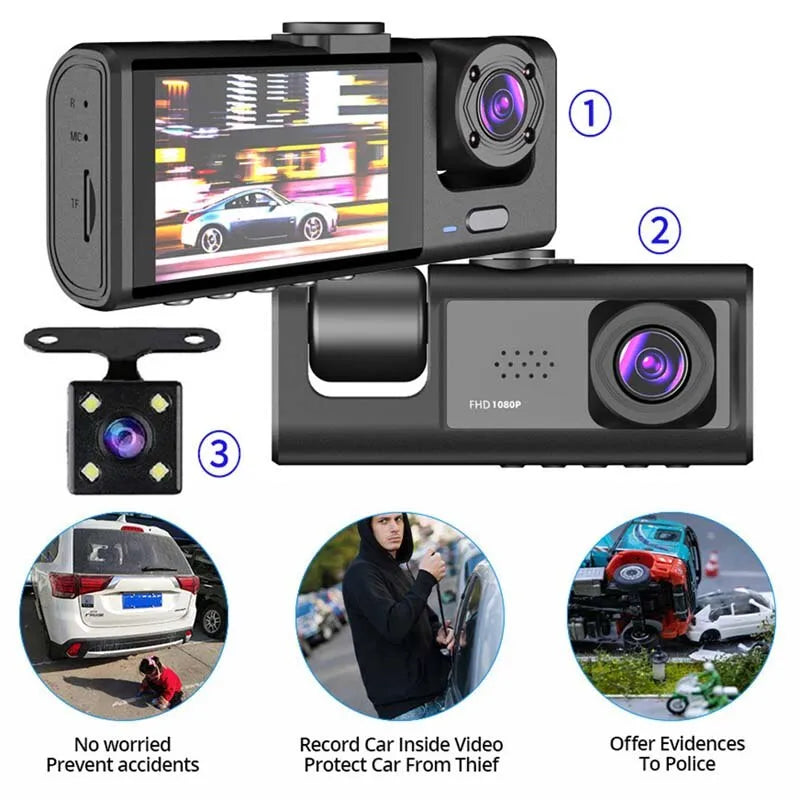 3 Camera Dash Cam with IR Night Vision