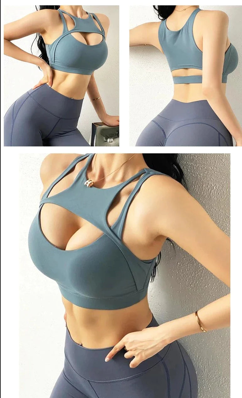 Women's Hollow Push Up High Impact Shockproof Fitness Sports Bra